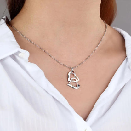 Personalized Birthstone Interlocking Hearts Necklace