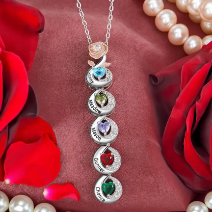 Custom Birthstone Necklace with Name & 3D Rose Pendant