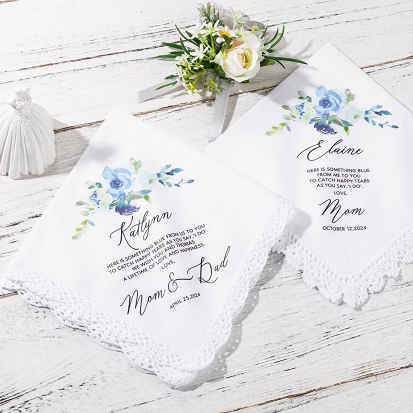 Personalized Floral Wedding Handkerchief