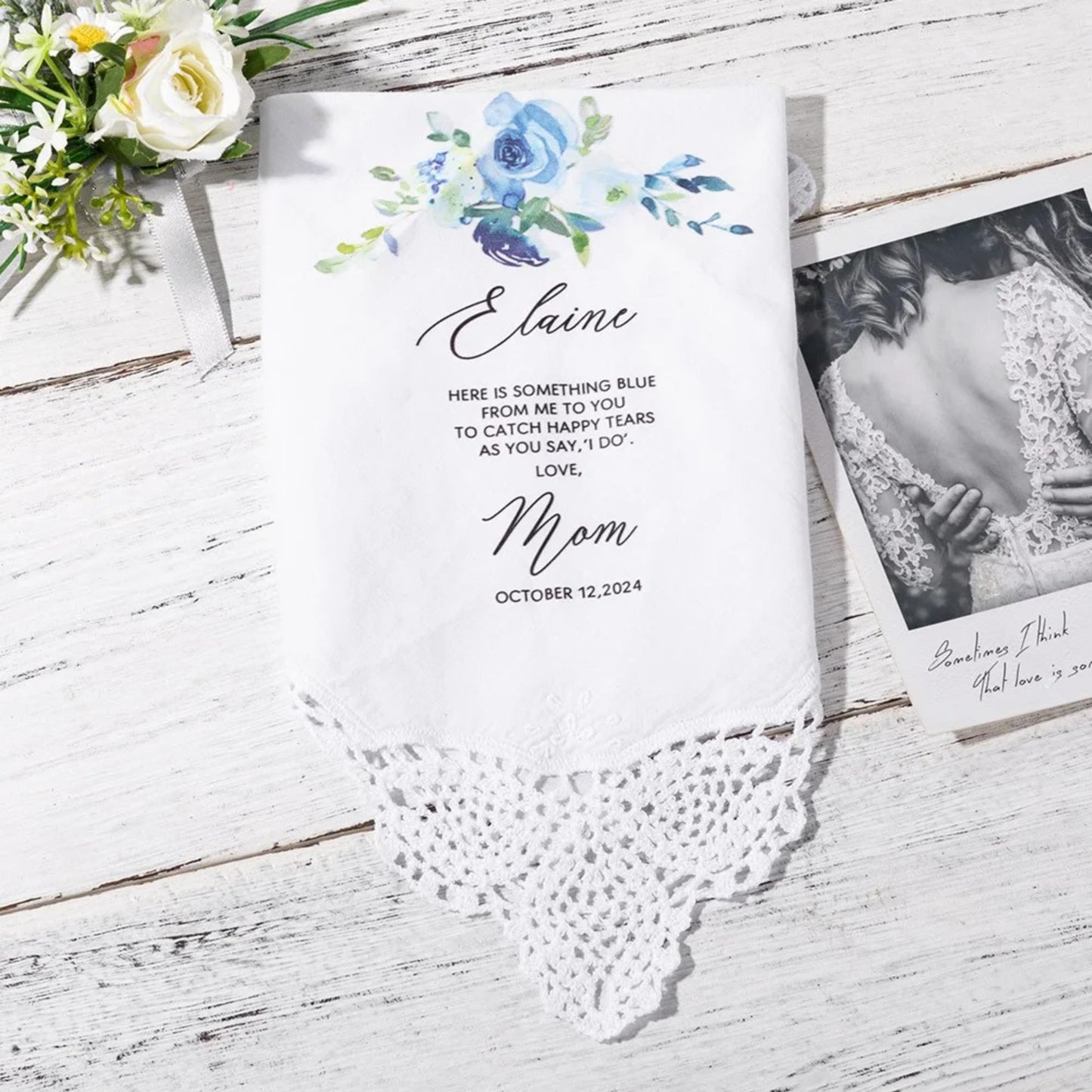 Personalized Floral Wedding Handkerchief
