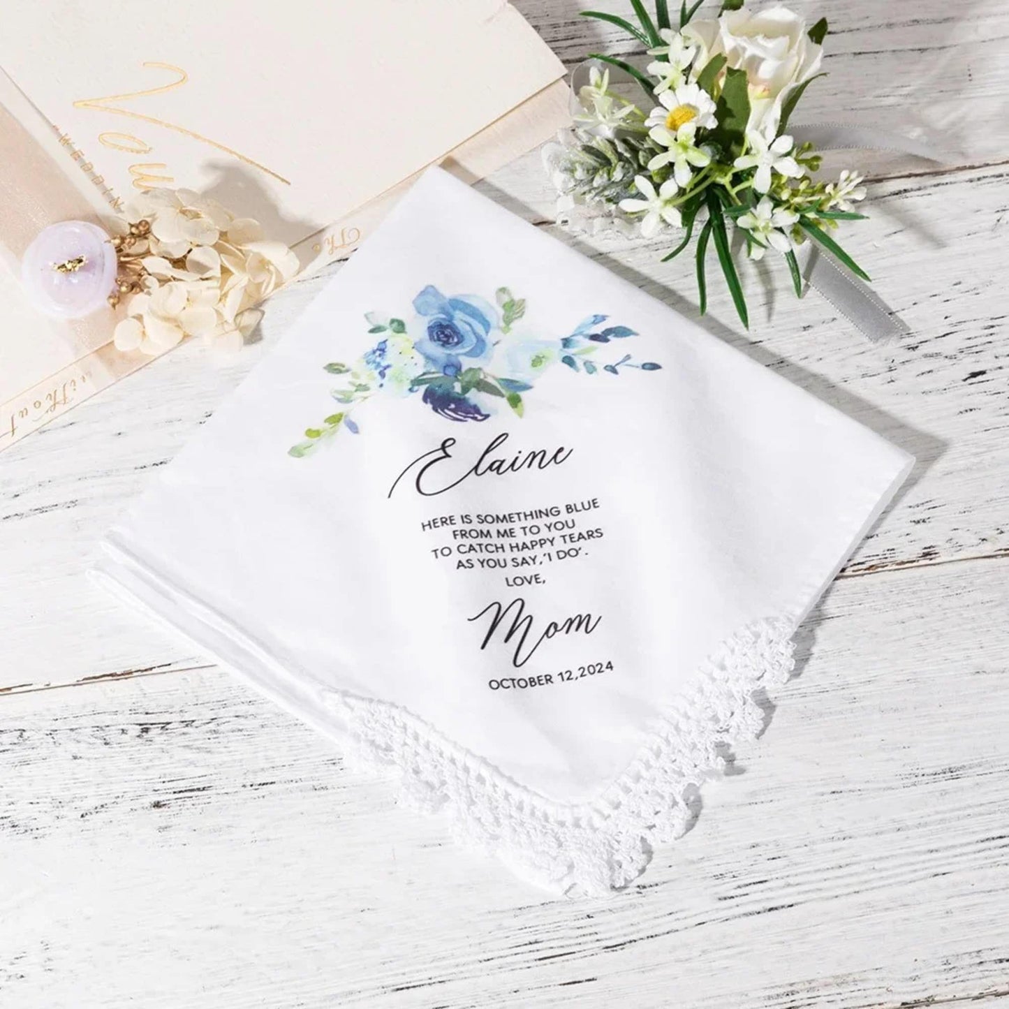 Personalized Floral Wedding Handkerchief