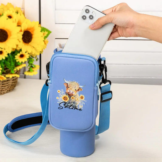 Sunflower Highland Cow Tumbler Carrier Bag