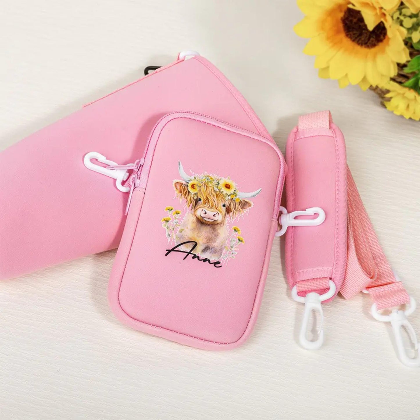 Sunflower Highland Cow Tumbler Carrier Bag