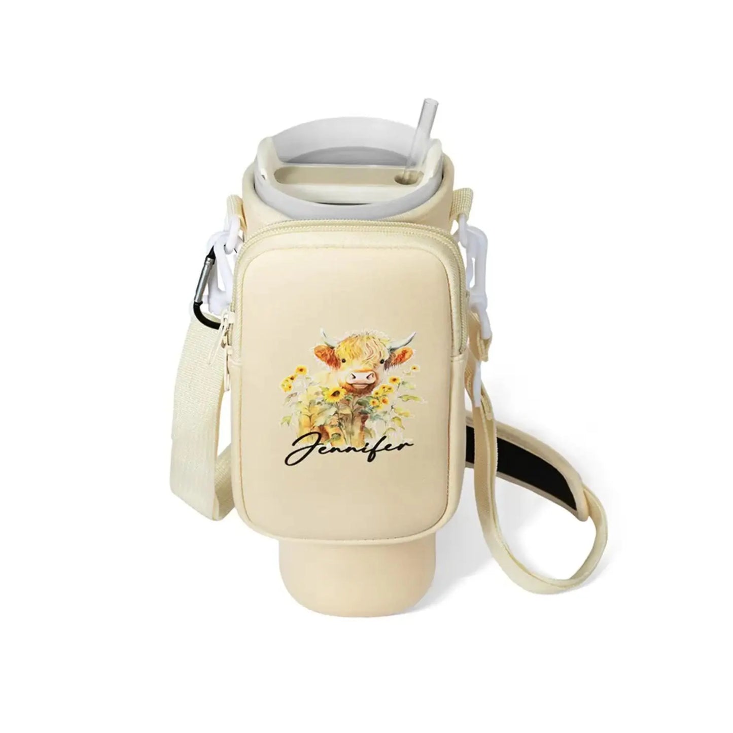 Sunflower Highland Cow Tumbler Carrier Bag