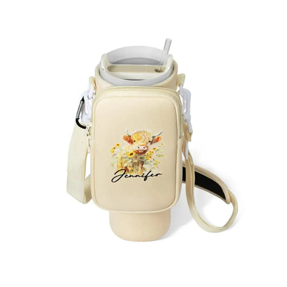 Sunflower Highland Cow Tumbler Carrier Bag