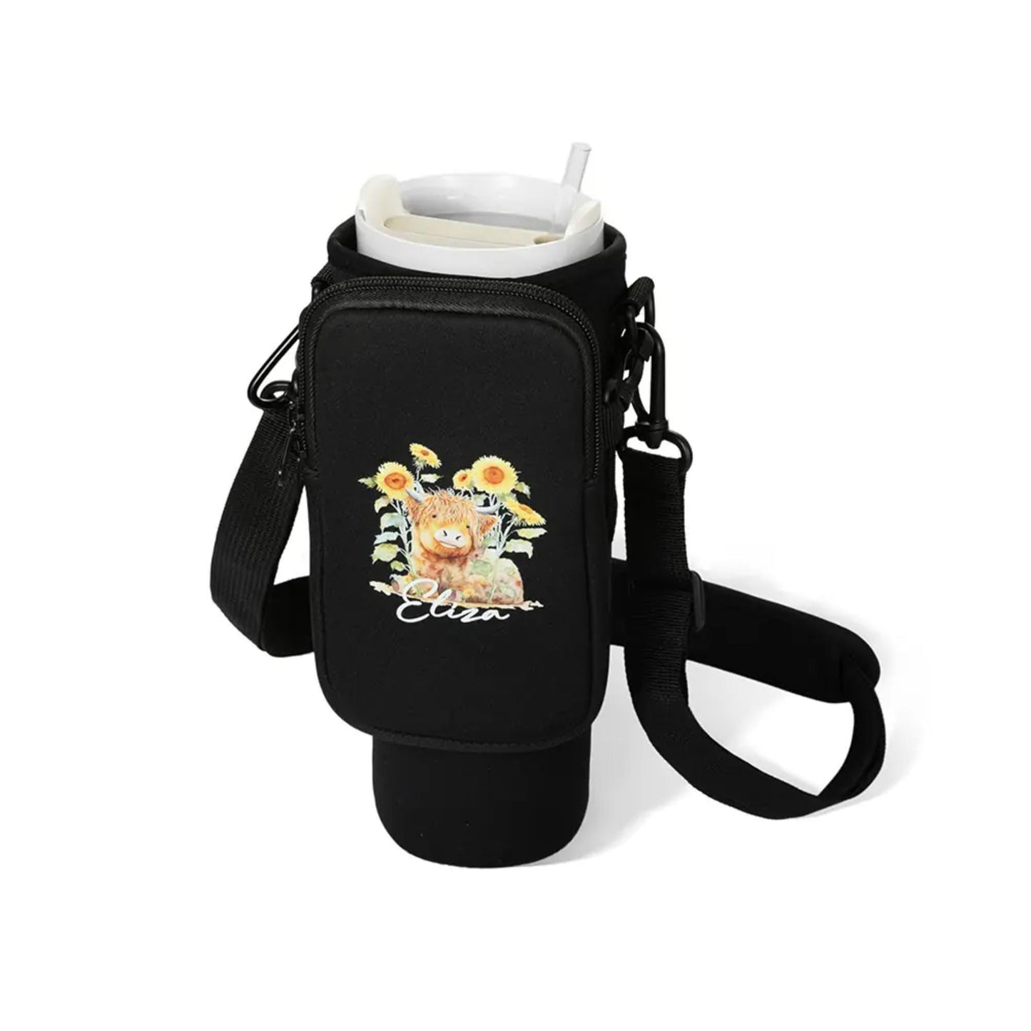Sunflower Highland Cow Tumbler Carrier Bag