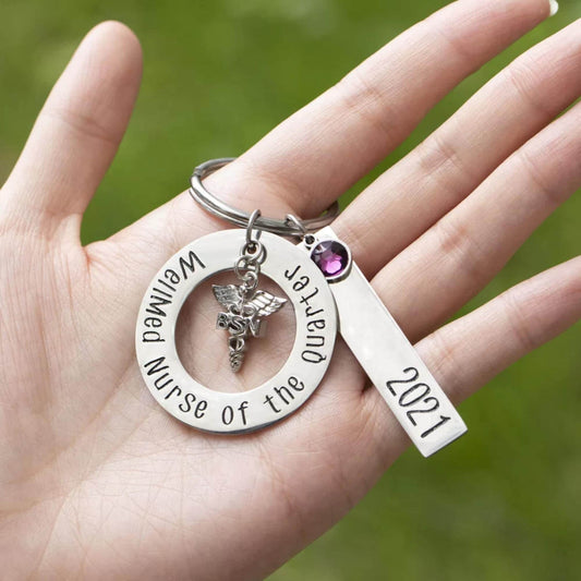 Personalized Birthstone Stainless Steel Nurse Keychain