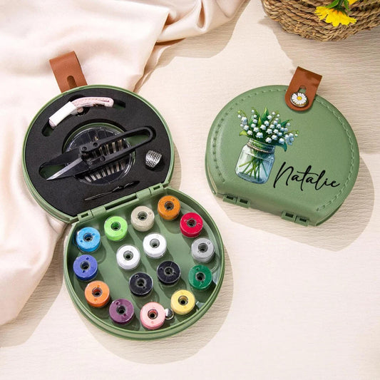 Personalized Name + Birth Flower Sewing Kit Set