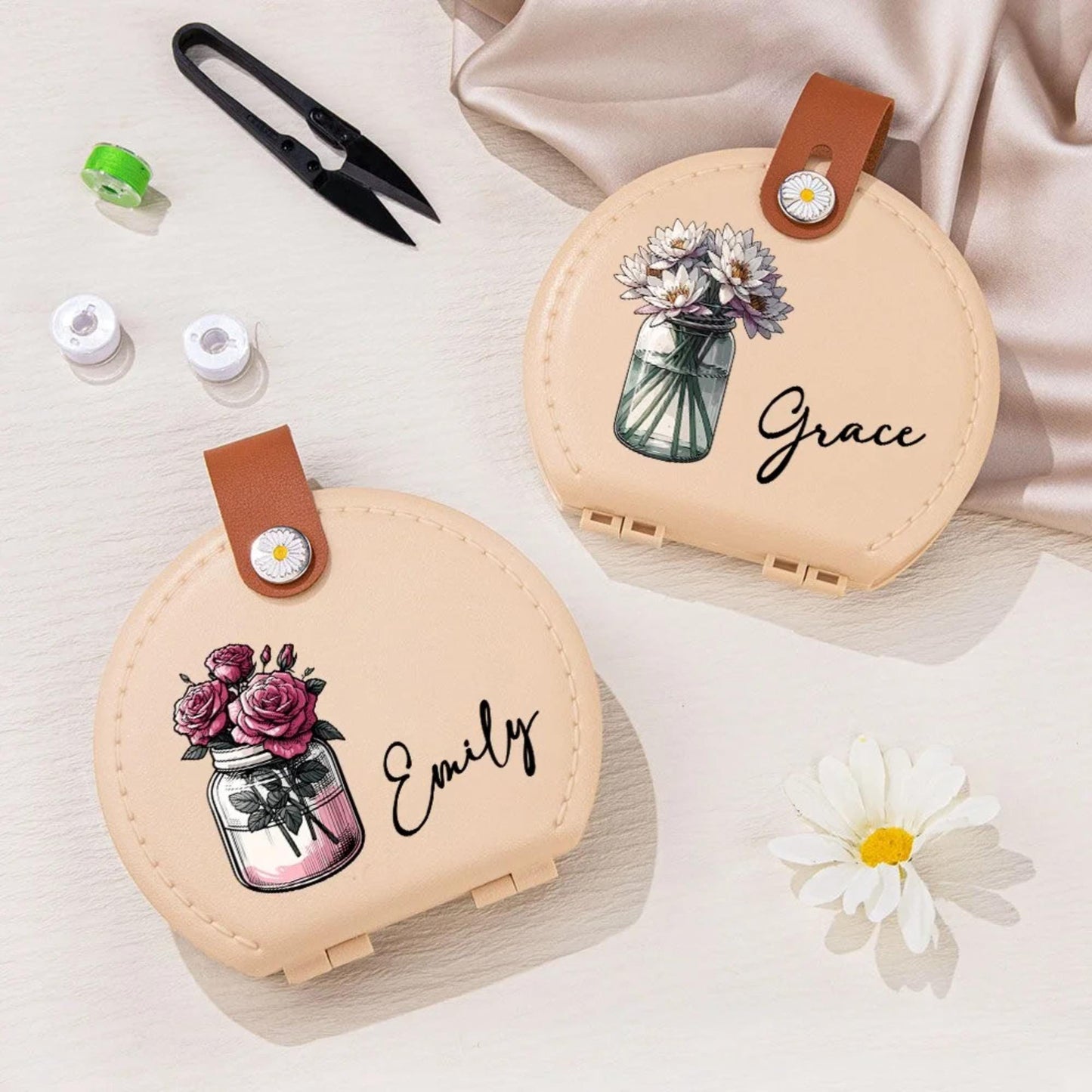 Personalized Name + Birth Flower Sewing Kit Set