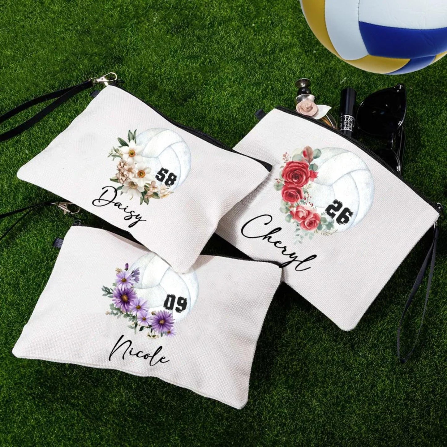 Custom Volleyball Linen Cosmetic Bag