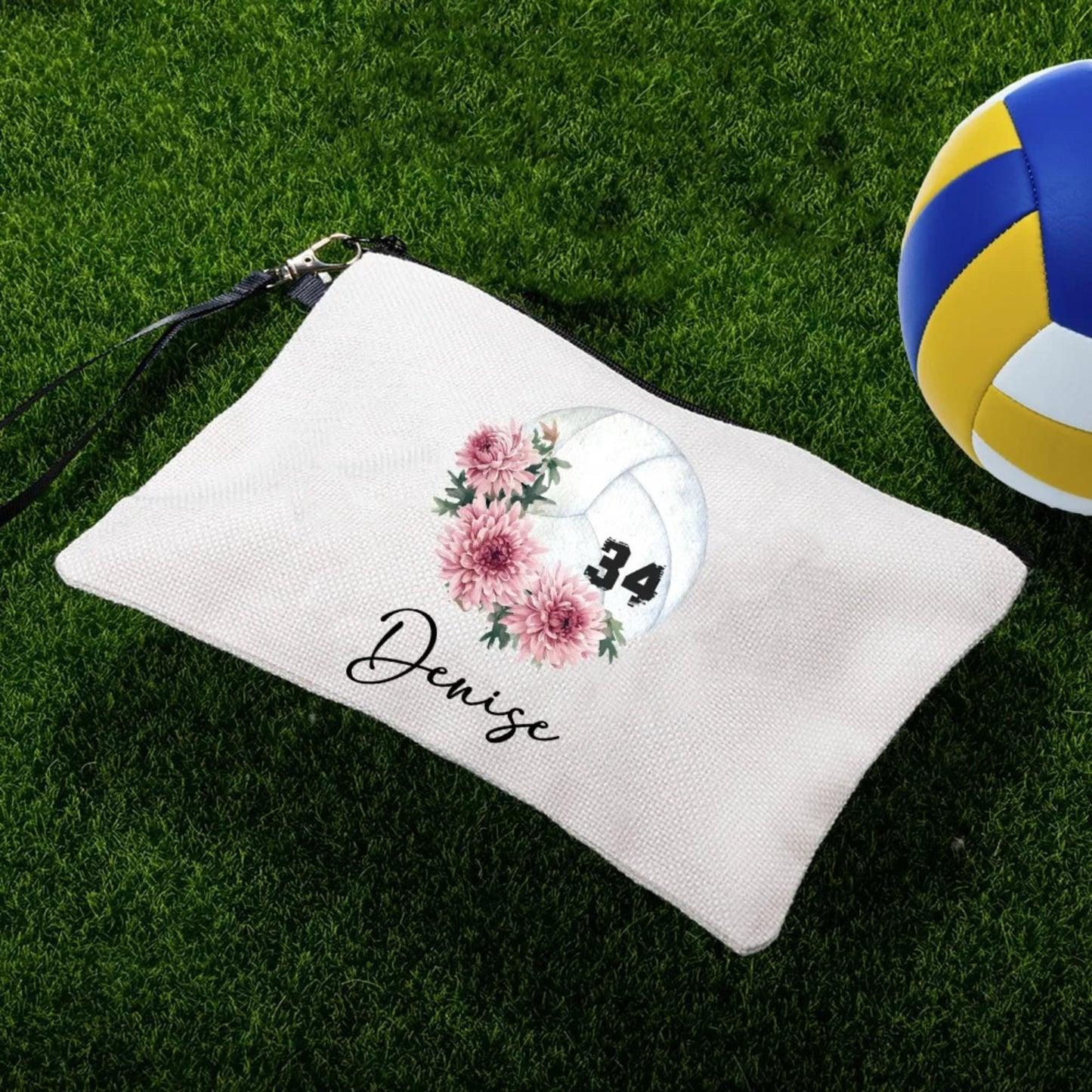 Custom Volleyball Linen Cosmetic Bag