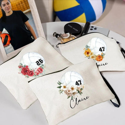 Custom Volleyball Linen Cosmetic Bag