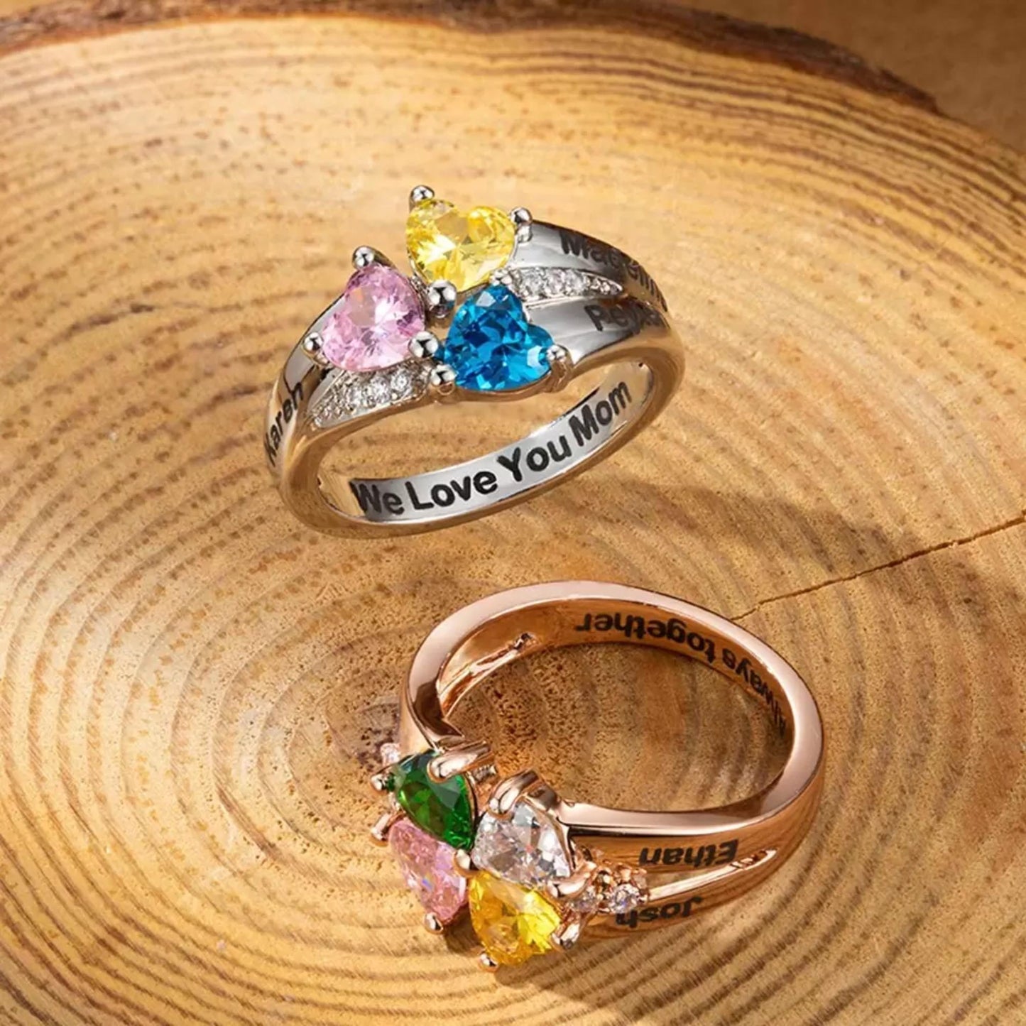 Personalized Multiple Name & Birthstone Ring