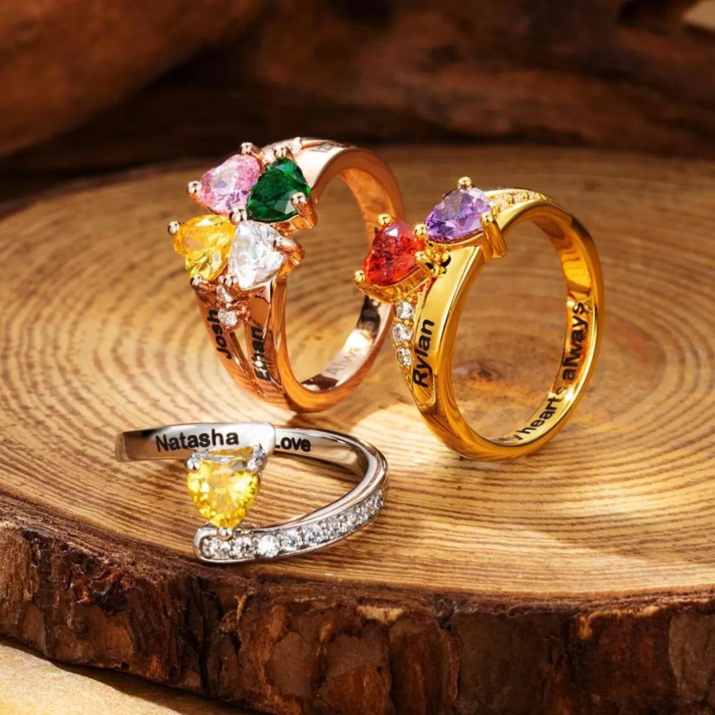 Personalized Multiple Name & Birthstone Ring