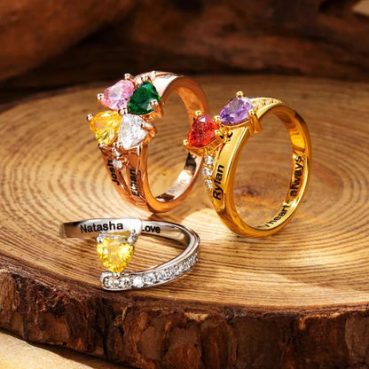 Personalized Multiple Name & Birthstone Ring