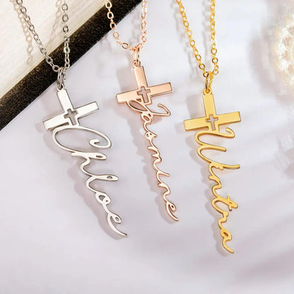 Custom Cross Name Necklace