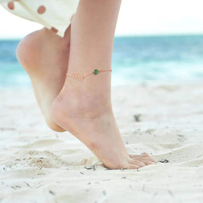 Personalized Birth Flower Anklet with Birthstone