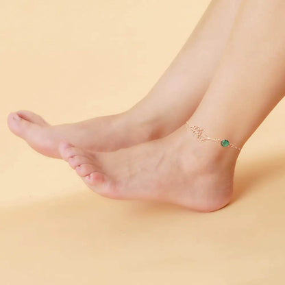 Personalized Birth Flower Anklet with Birthstone
