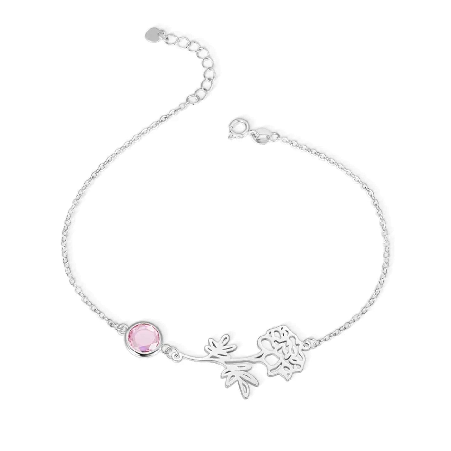 Personalized Birth Flower Anklet with Birthstone