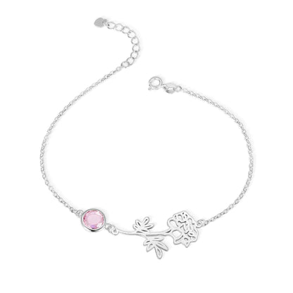Personalized Birth Flower Anklet with Birthstone