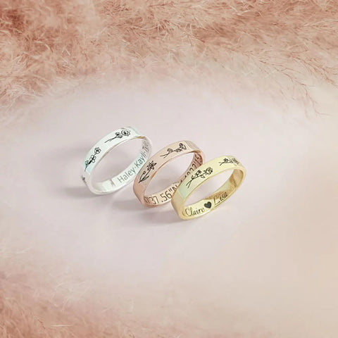 Personalized Minimalist Name & Birth Flower Ring