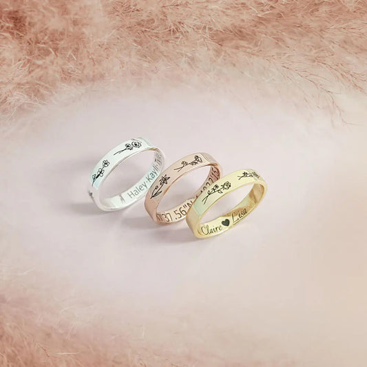 Personalized Name & Birth Flower Ring