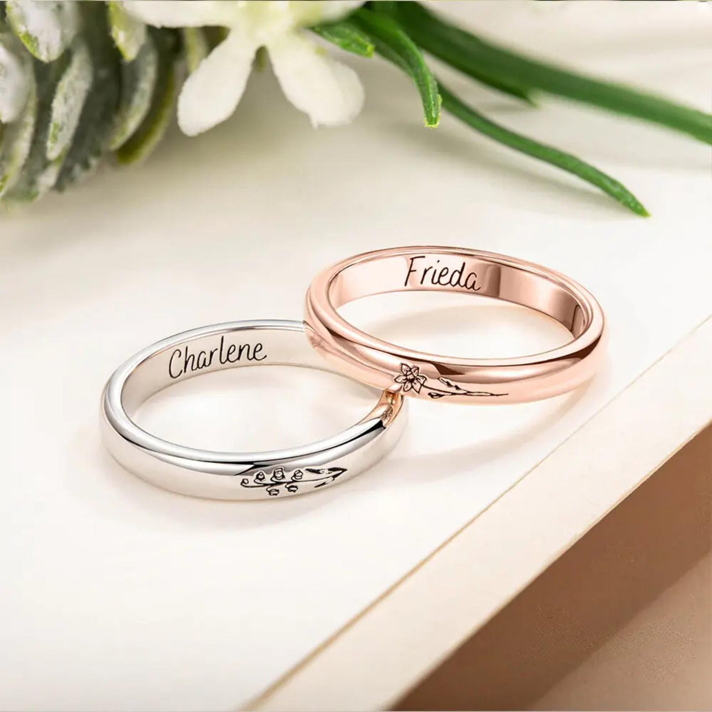 Personalized Birth Flower Ring for Her