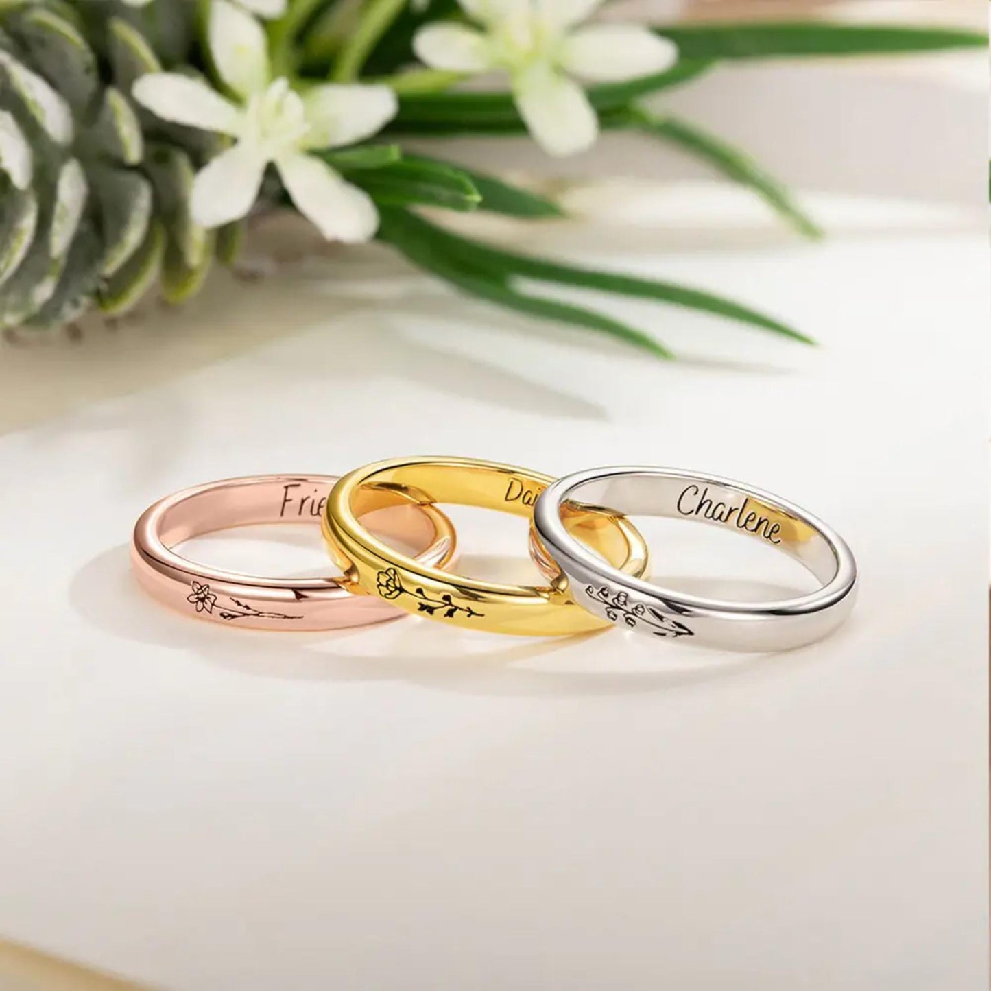 Personalized Birth Flower Ring for Her