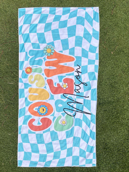 Custom Name Cousin Crew Microfiber Beach Towel