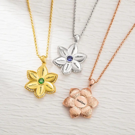 Personalized Star of Bethlehem Flower Birthstone Necklace
