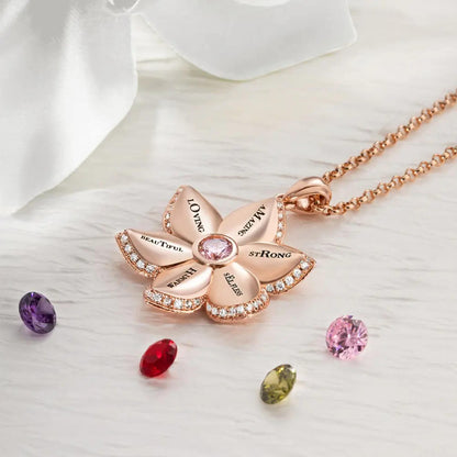 Personalized Star of Bethlehem Flower Birthstone Necklace