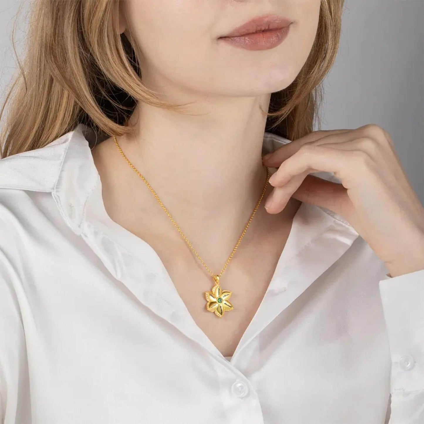 Personalized Star of Bethlehem Flower Birthstone Necklace