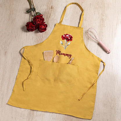 Custom Birth Flower Apron for Women with Front Pocket