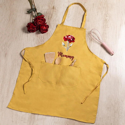 Custom Birth Flower Apron for Women with Front Pocket