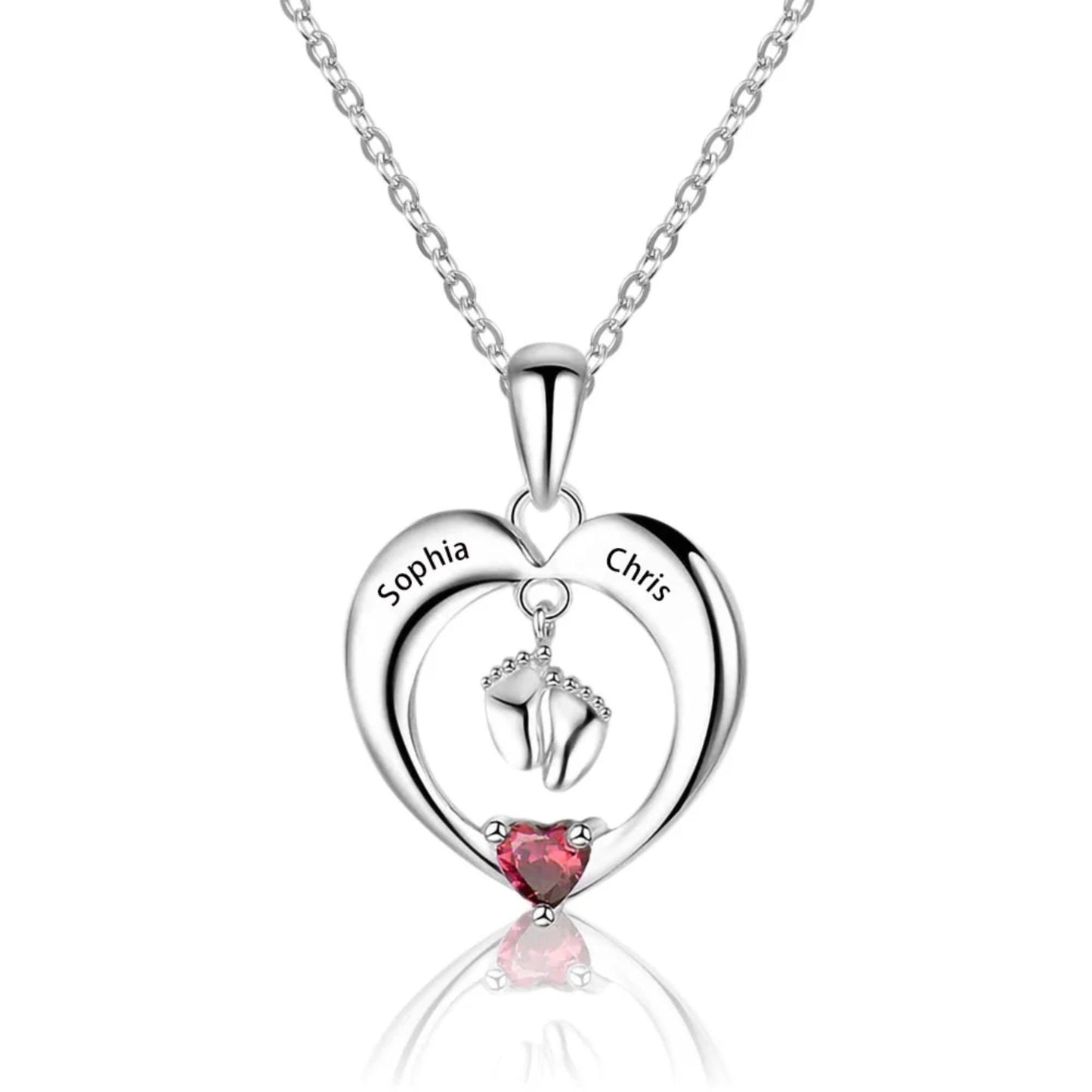 Baby Feet Necklace with Birthstone & Engraved Names
