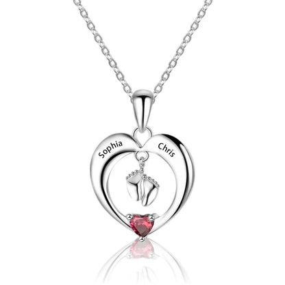 Baby Feet Necklace with Birthstone & Engraved Names