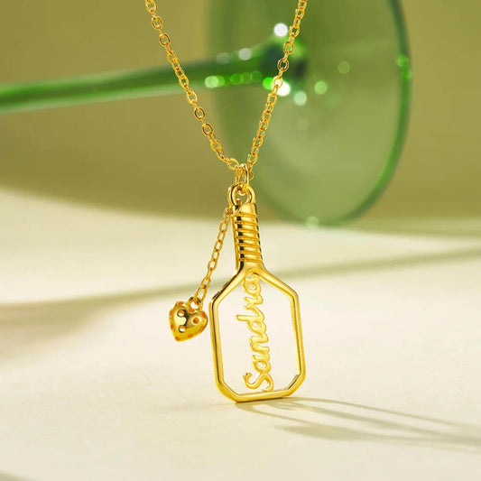 Personalized Pickleball Paddle Necklace & 3D Heart Ball