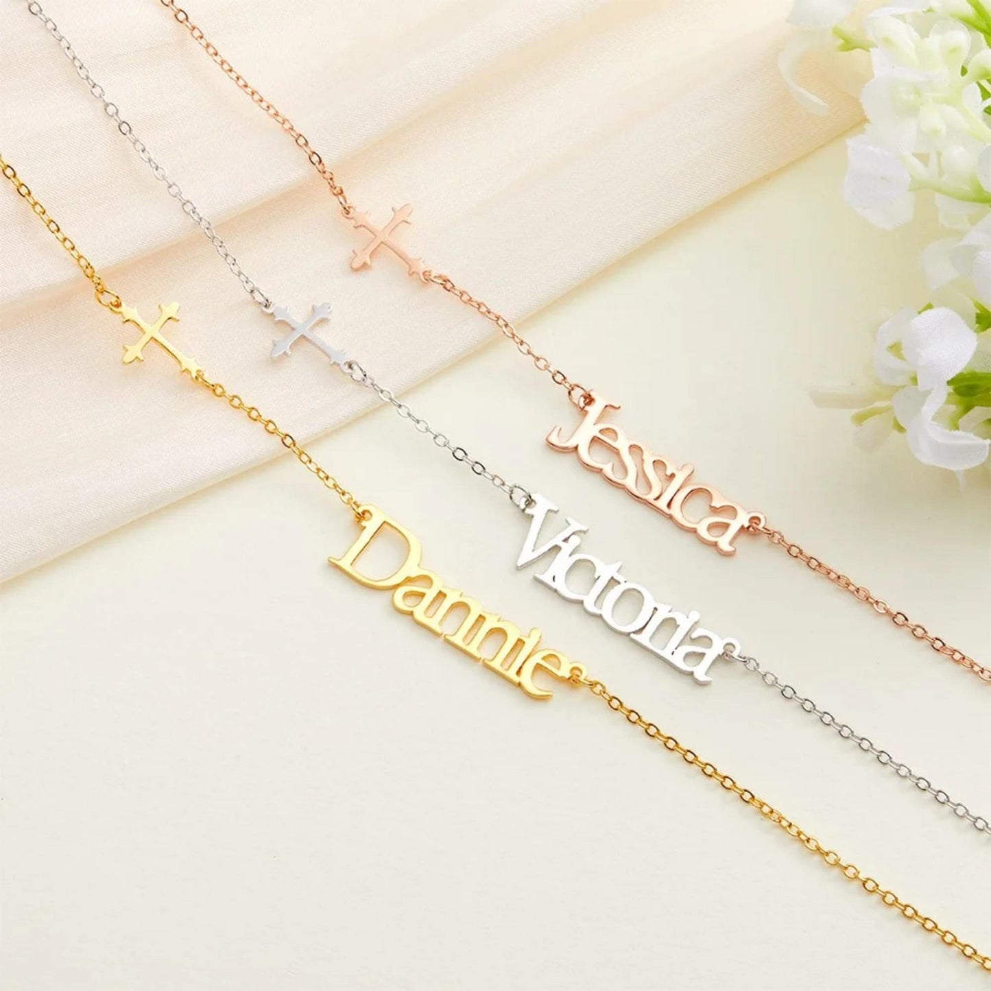 Personalized Sideway Name Cross Necklace
