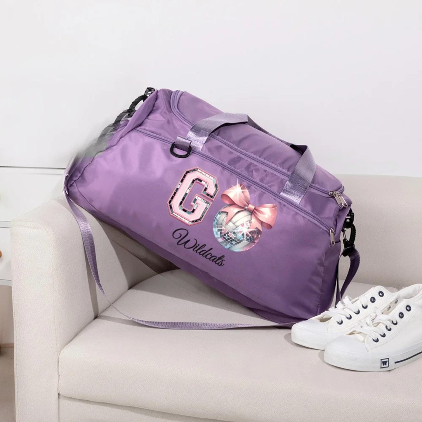 Custom Name Pink Bow Disco Ball Duffle Bag