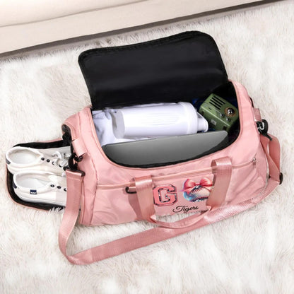 Custom Name Pink Bow Disco Ball Duffle Bag