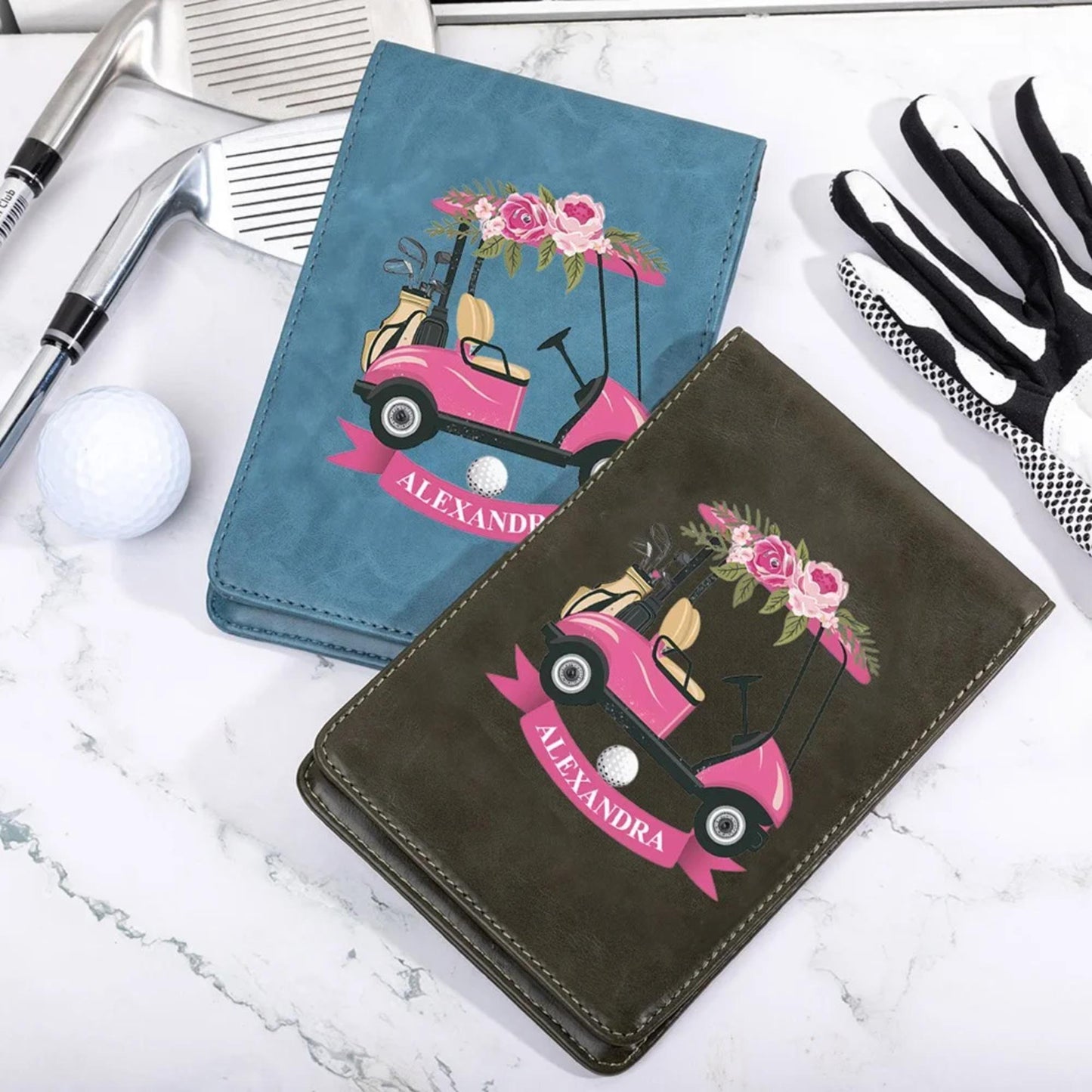 Custom Golf Scorecard Holder with Golf Buggy