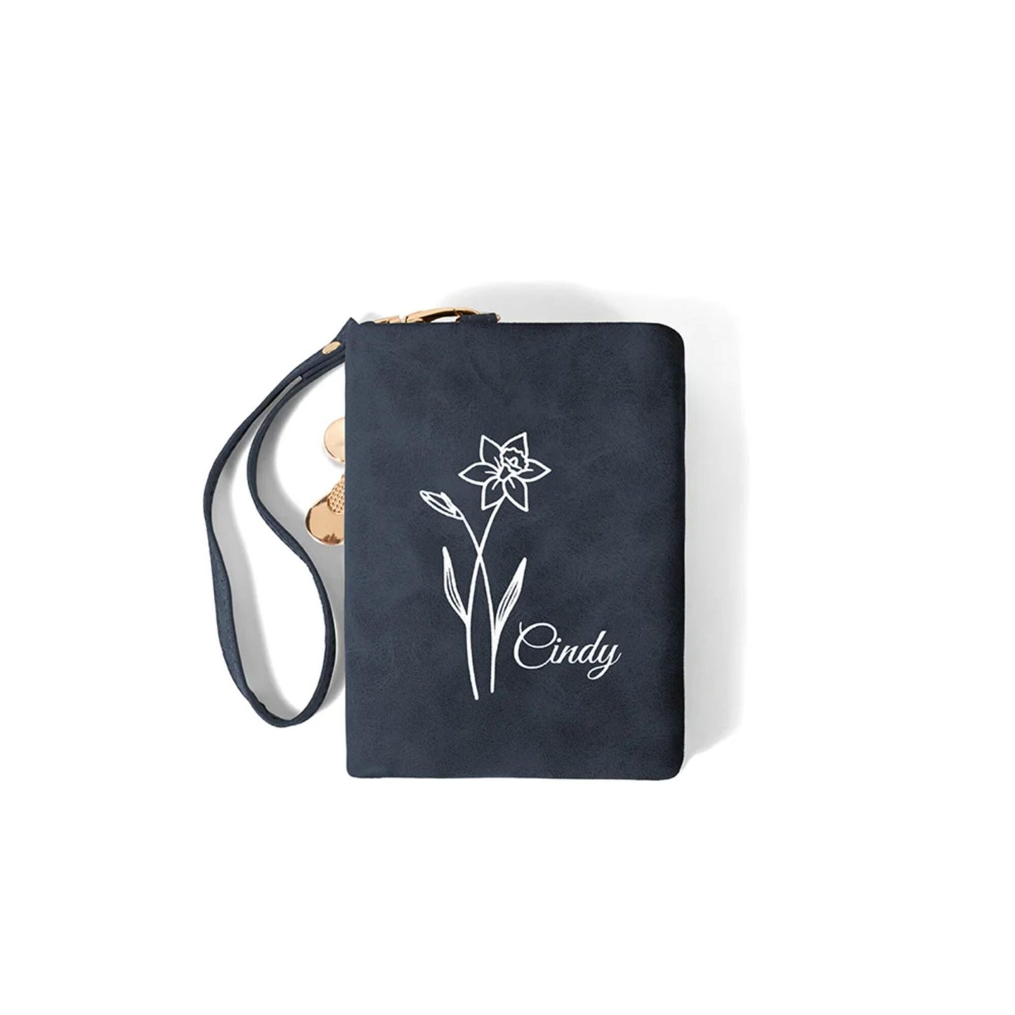 Birth Flower Leather Wallet with Custom Name