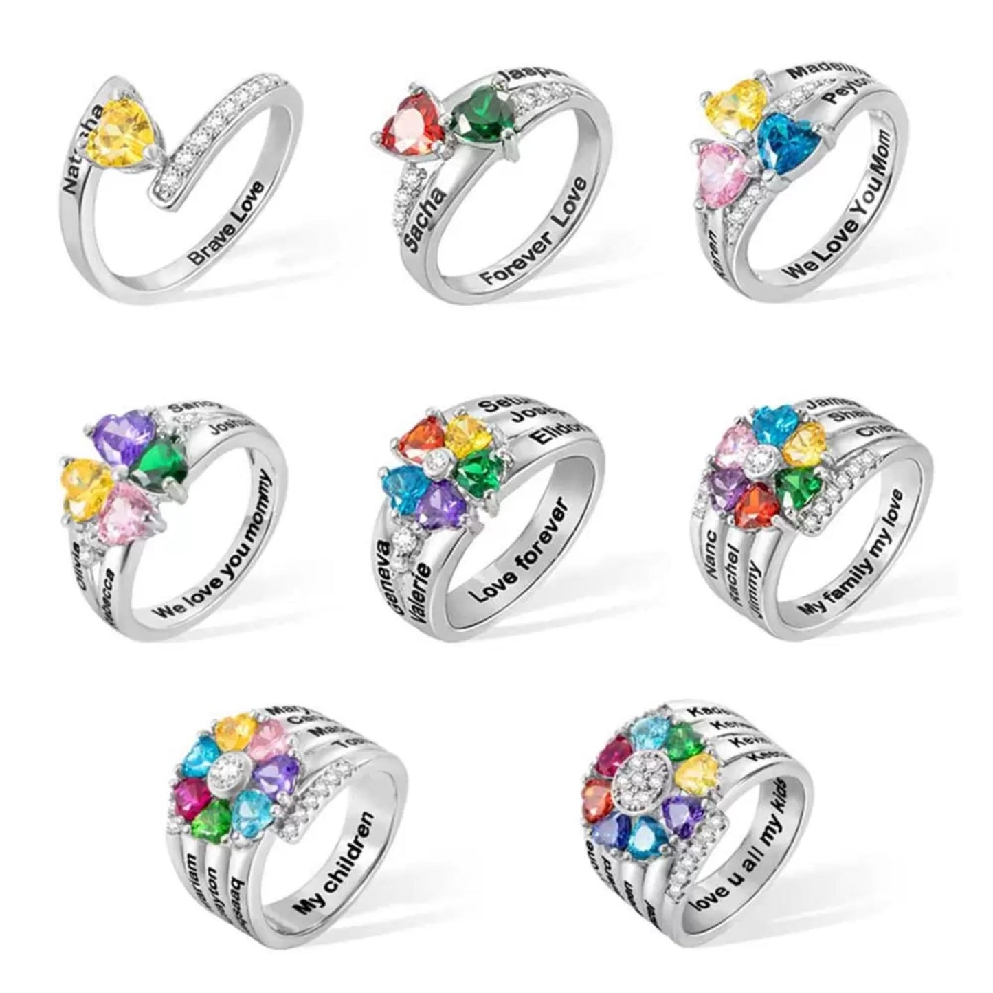 Personalized Multiple Name & Birthstone Ring