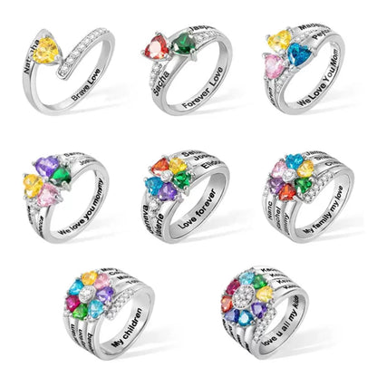 Personalized Multiple Name & Birthstone Ring