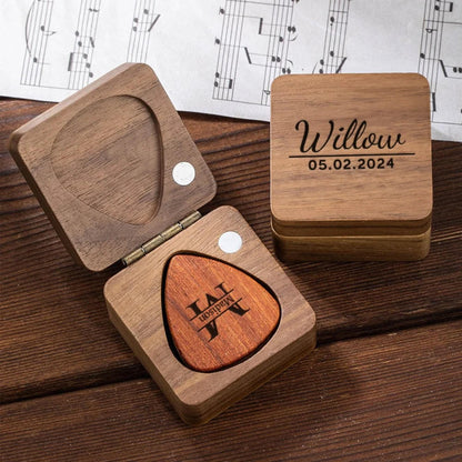 Personalized Wooden Guitar Picks Box with Custom Name