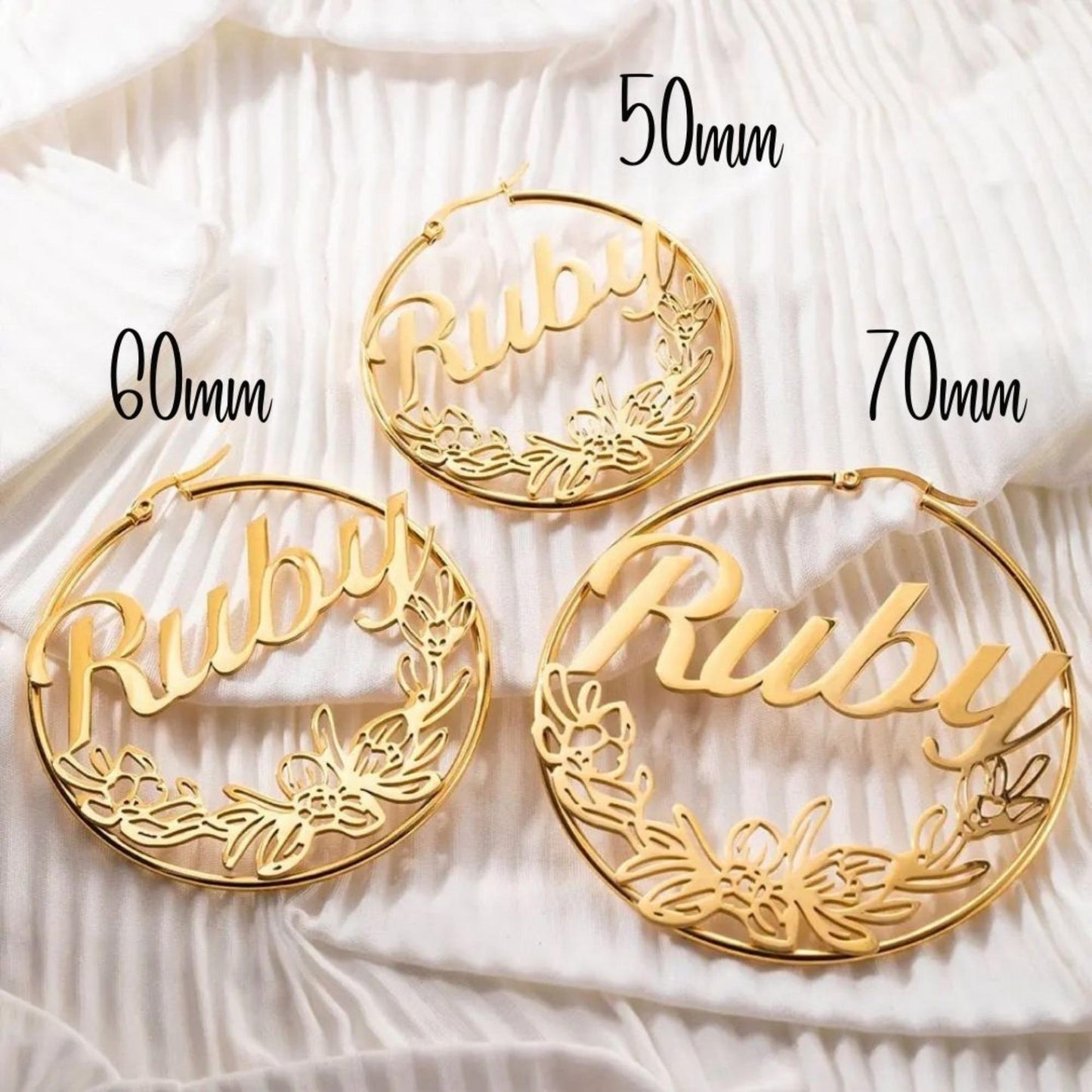 Custom Birthflower Hoop Earrings with Name