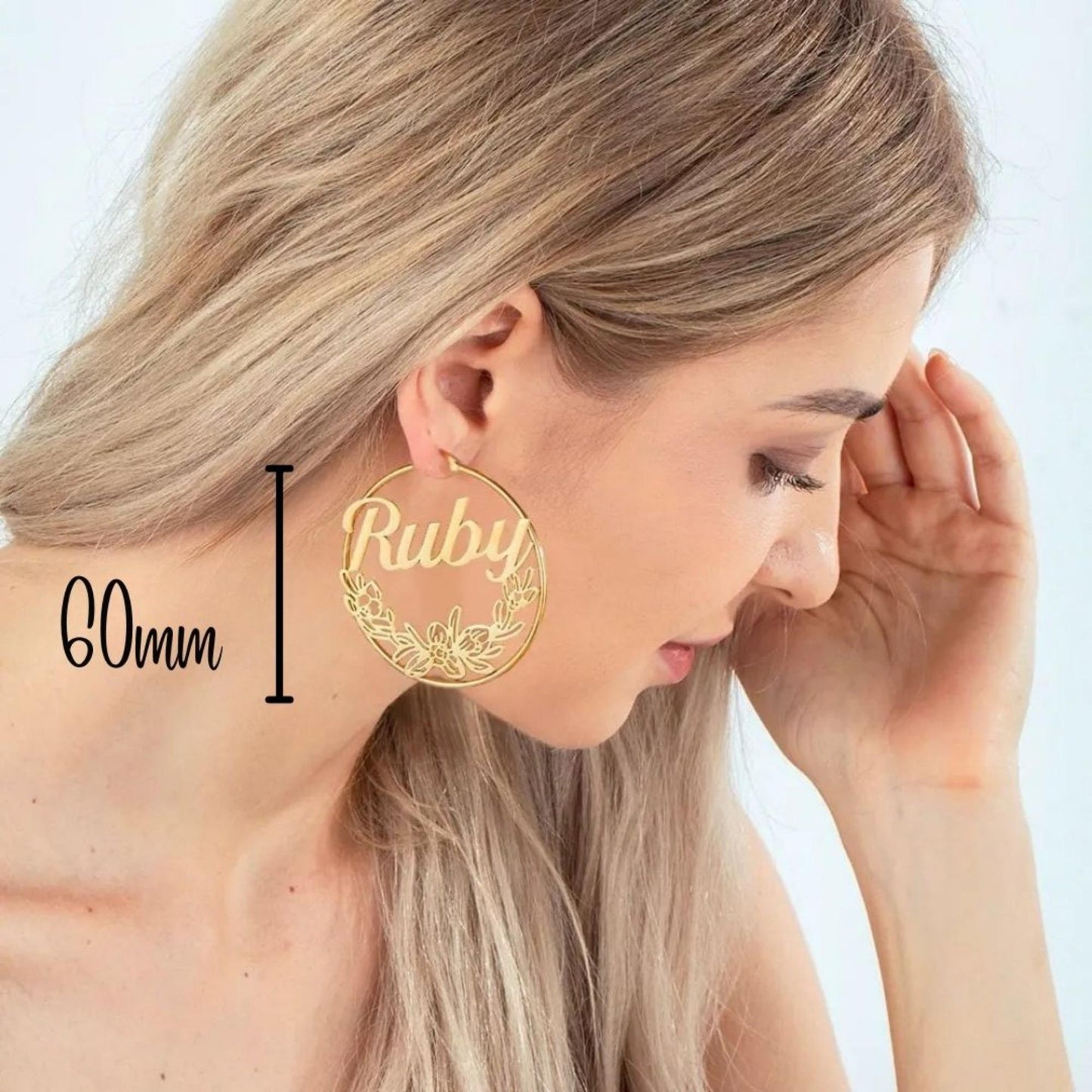 Custom Birthflower Hoop Earrings with Name
