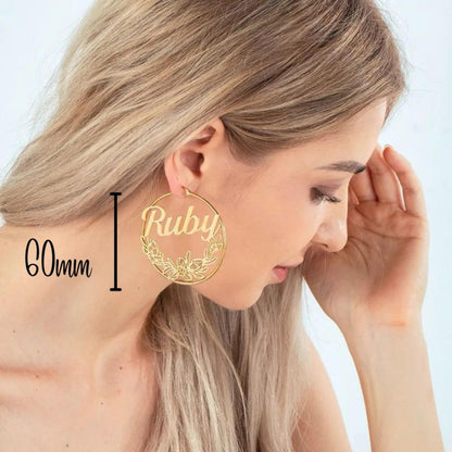 Custom Birthflower Hoop Earrings with Name