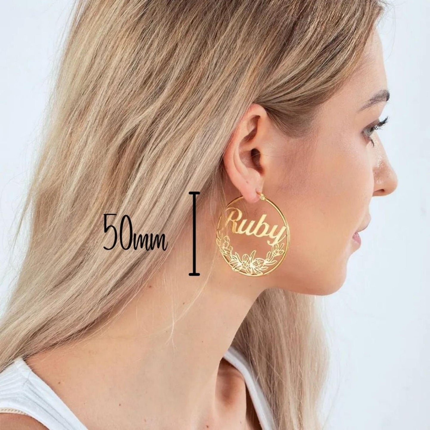 Custom Birthflower Hoop Earrings with Name