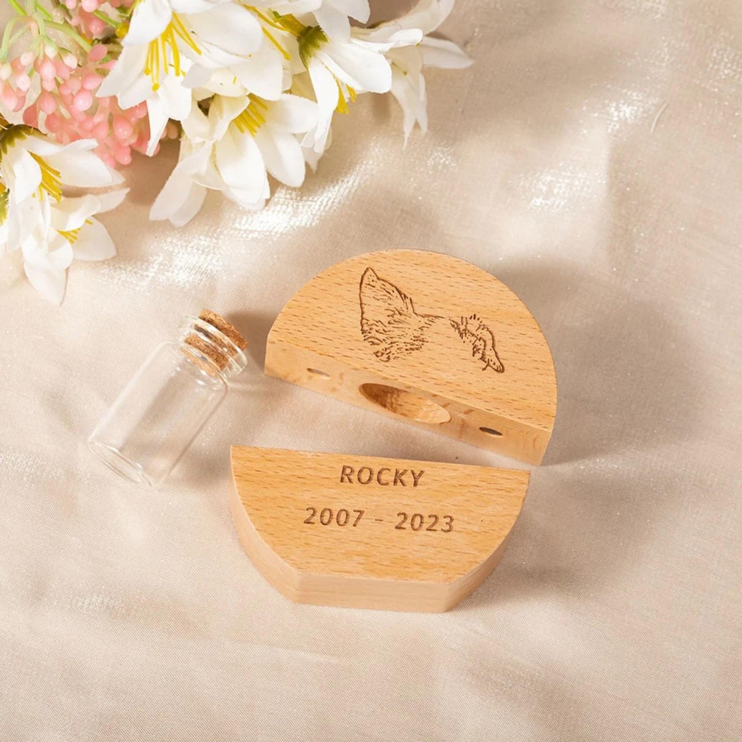 Personalized Pet Ear & Portrait Memorial Box for Ashes